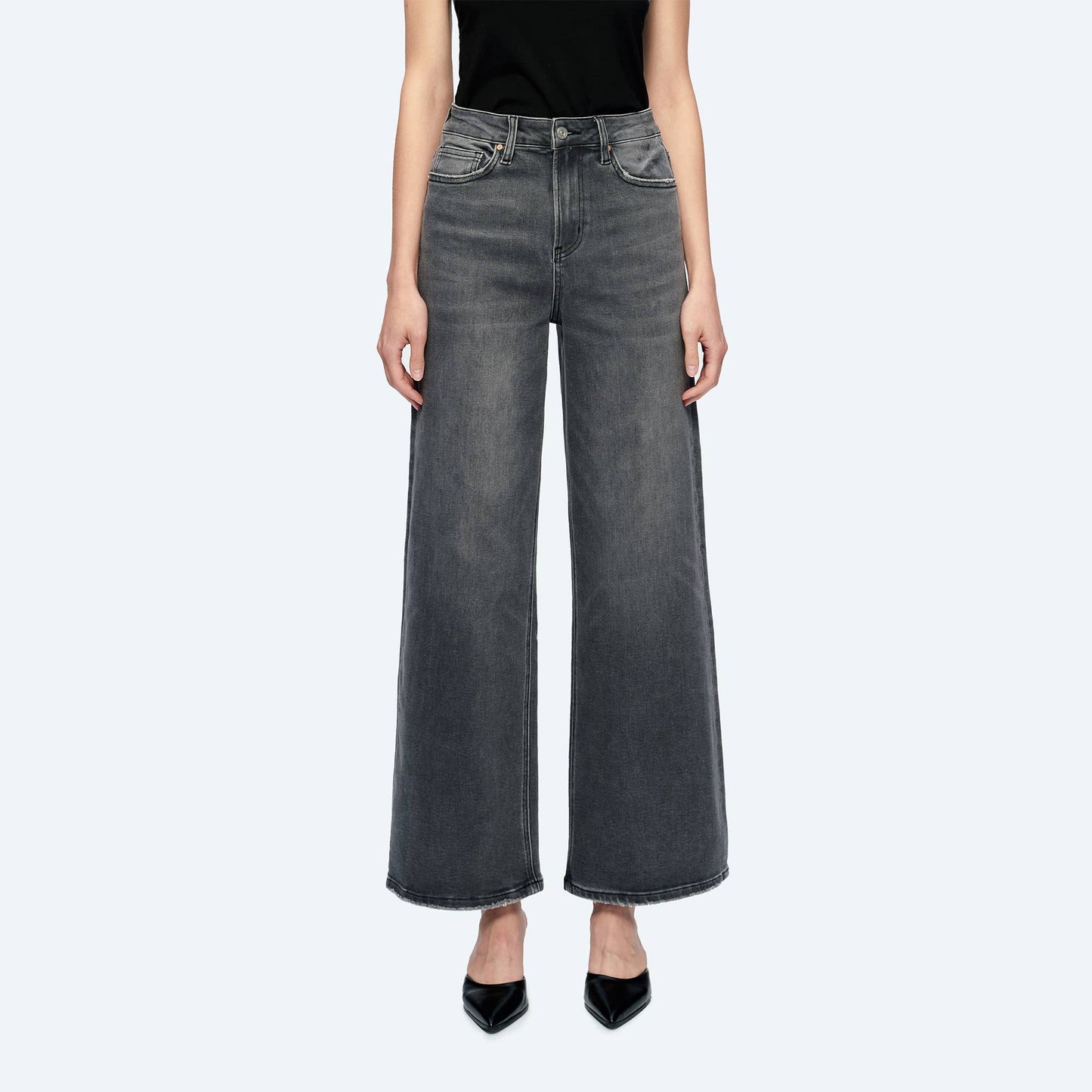 HIGH RISE WIDE LEG JEANS WITH FINISHED HEM