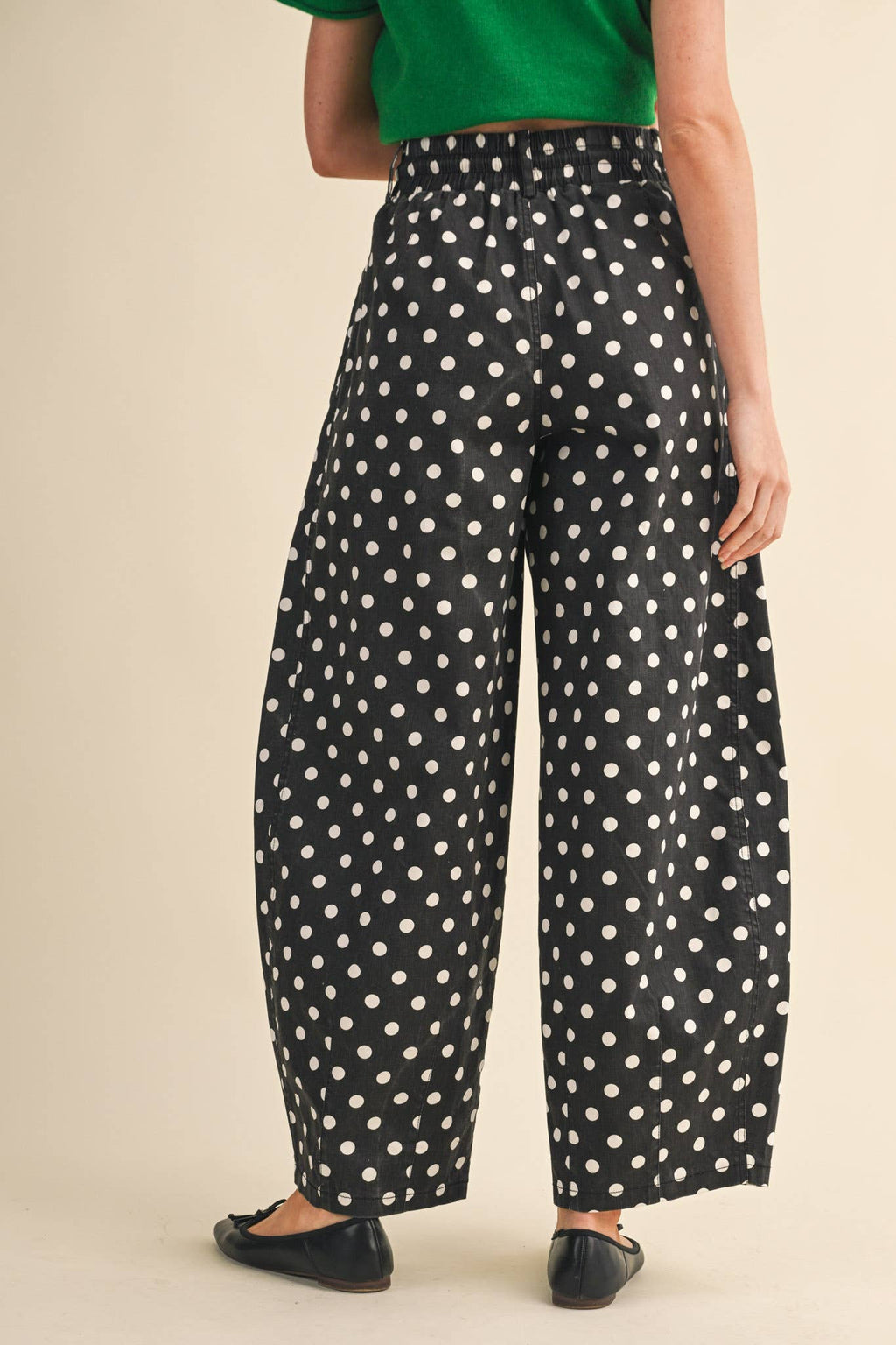 ALLEGRA POLKA DOT PLEATED BARREL PANTS
