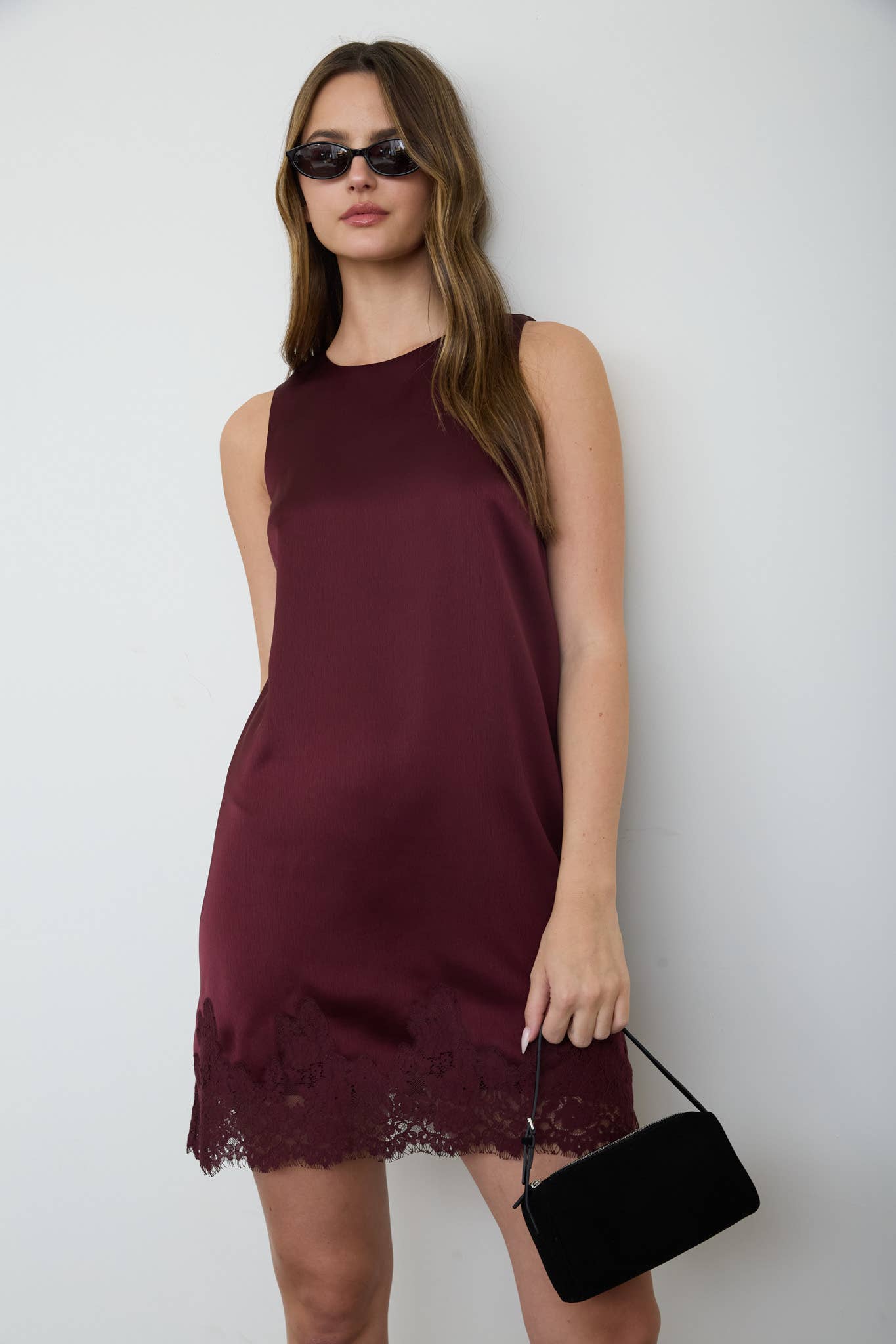 SATIN LACE HEM SLEEVELESS MINI DRESS (PRE-ORDER)
