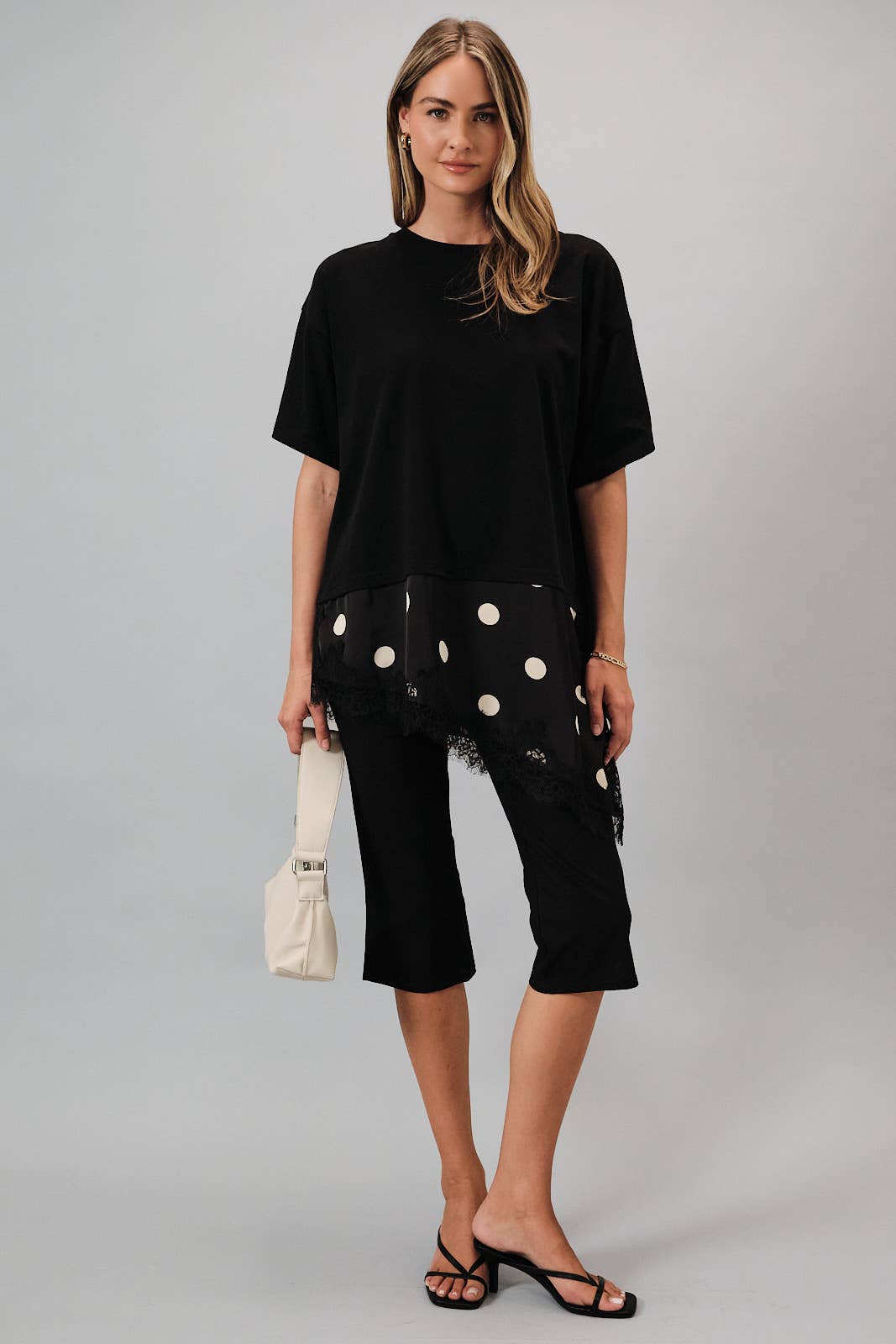 REMY OVERSIZED SATIN & LACE HEM TOP