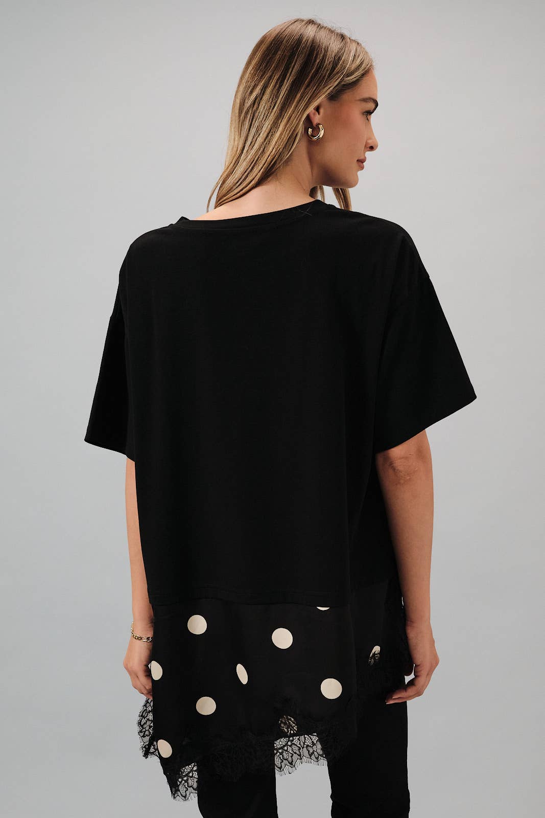 REMY OVERSIZED SATIN & LACE HEM TOP