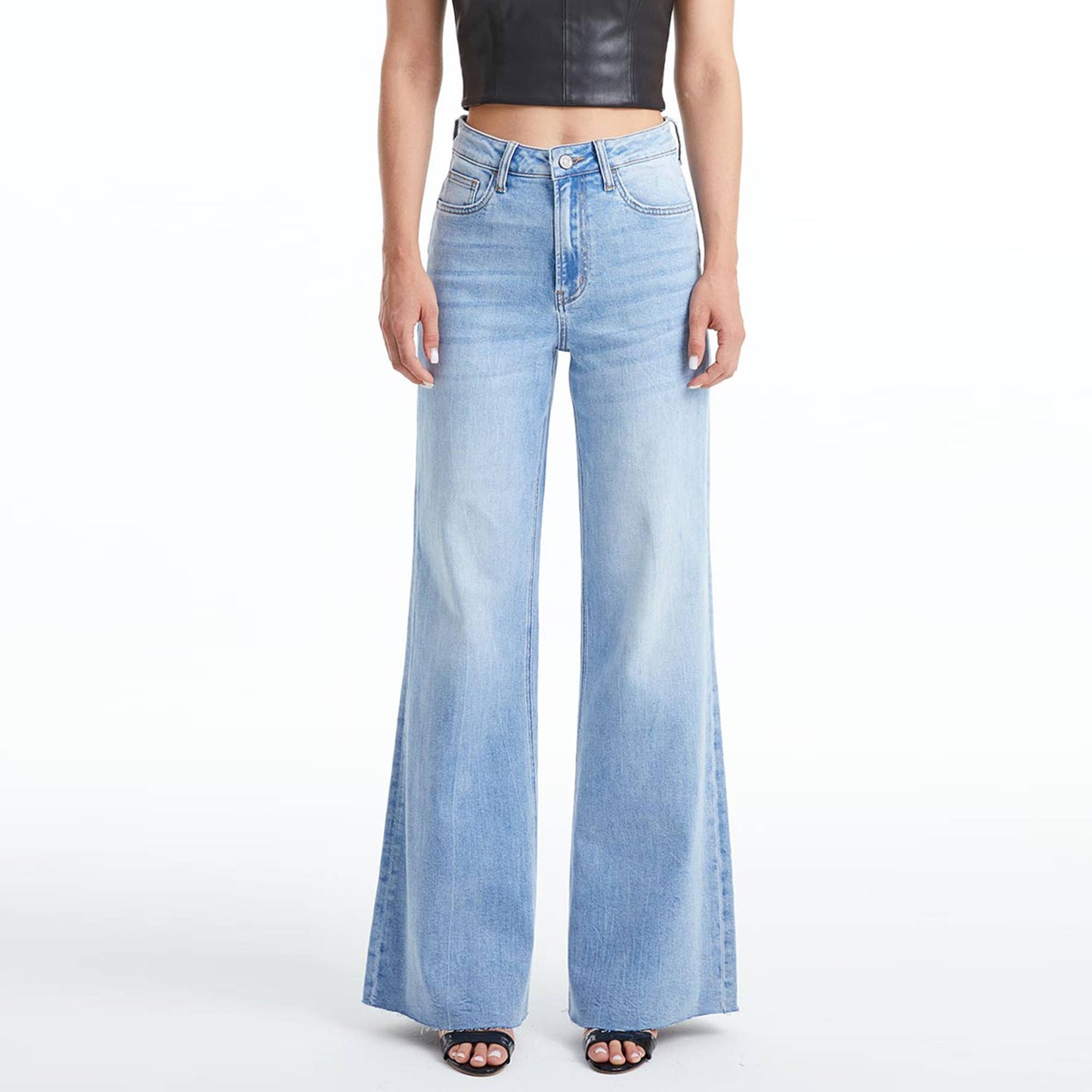 SUPER HIGH RISE WIDE LEG JEANS WITH RAW HEM