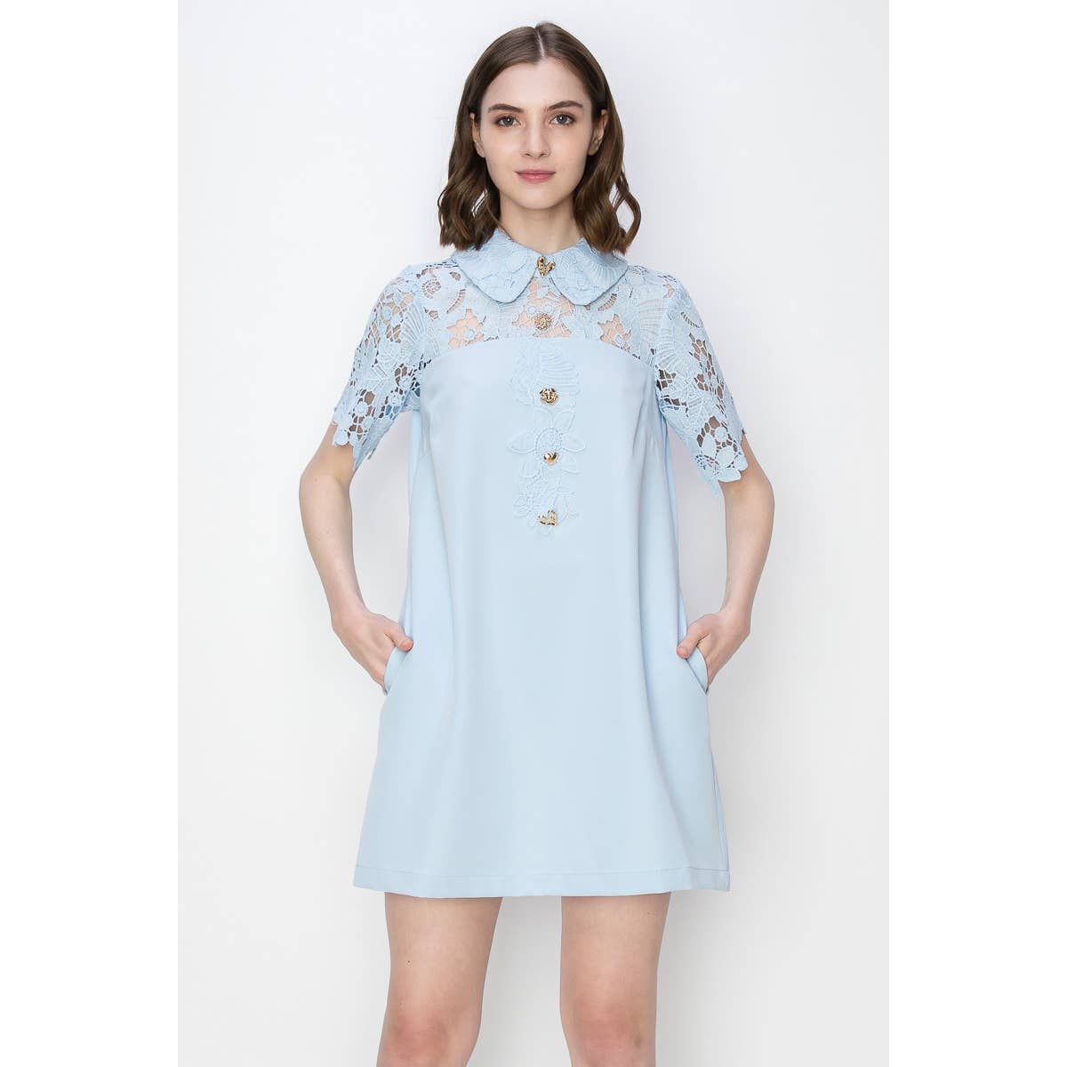 Short Sleeve Floral Lace Panelling Mini Dress - FINAL SALE