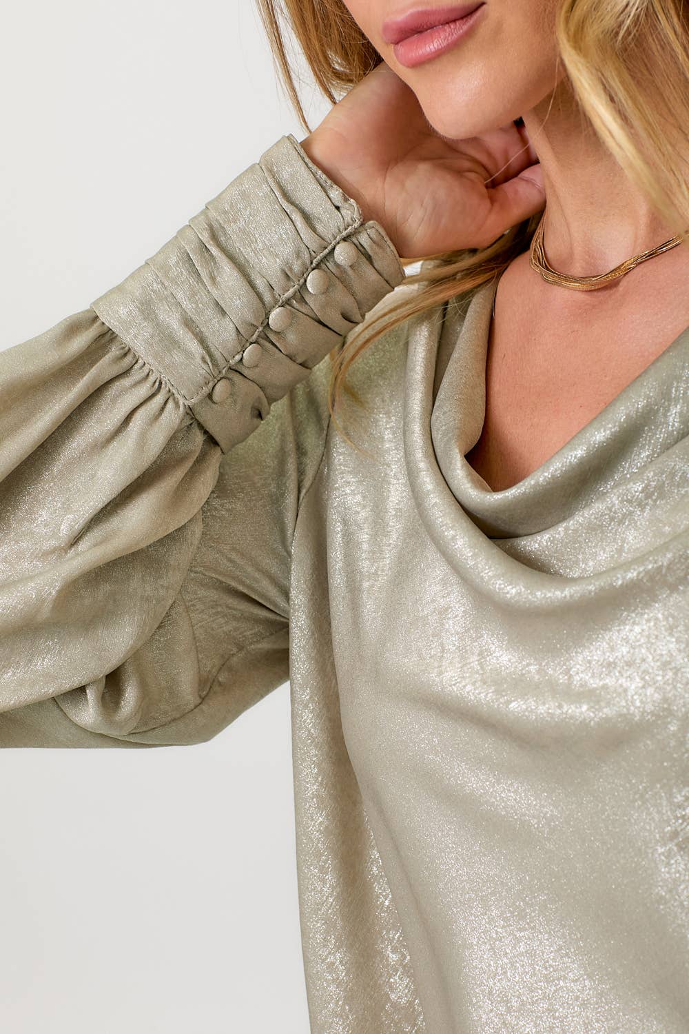 Metallic Cowl Neck Blouse