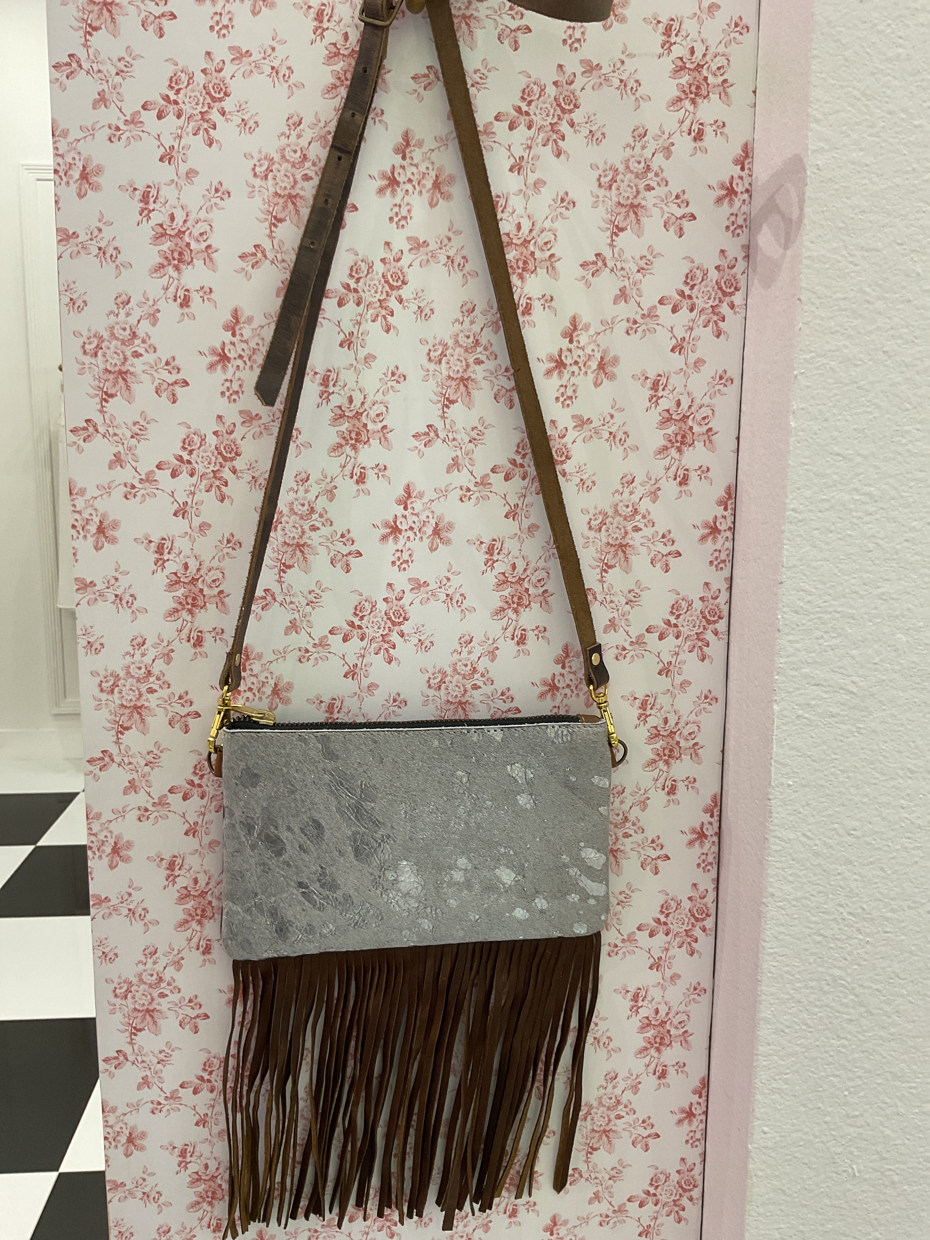 Leather crossbody fringe