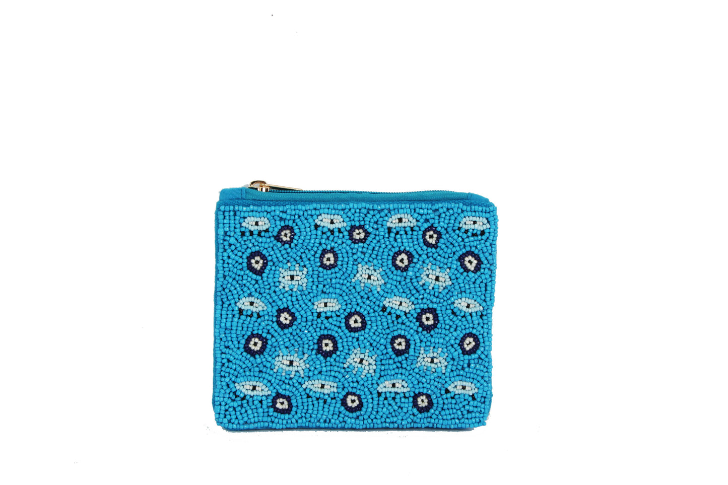 Ladies Fully Beaded Blue EVIL EYE Theme Coin Purse