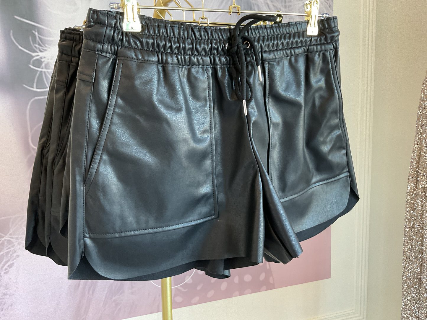 Black faux leather short