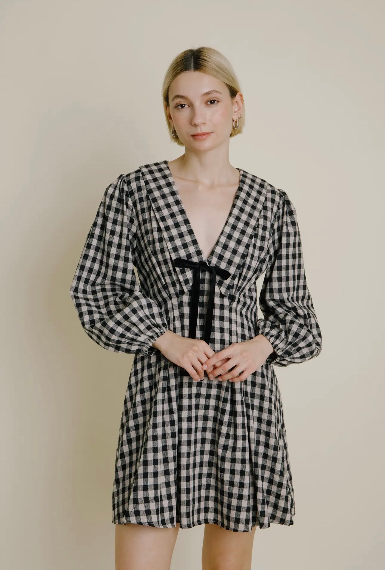 GINGHAM COLLAR DRESS W/ TIE FINAL SALE