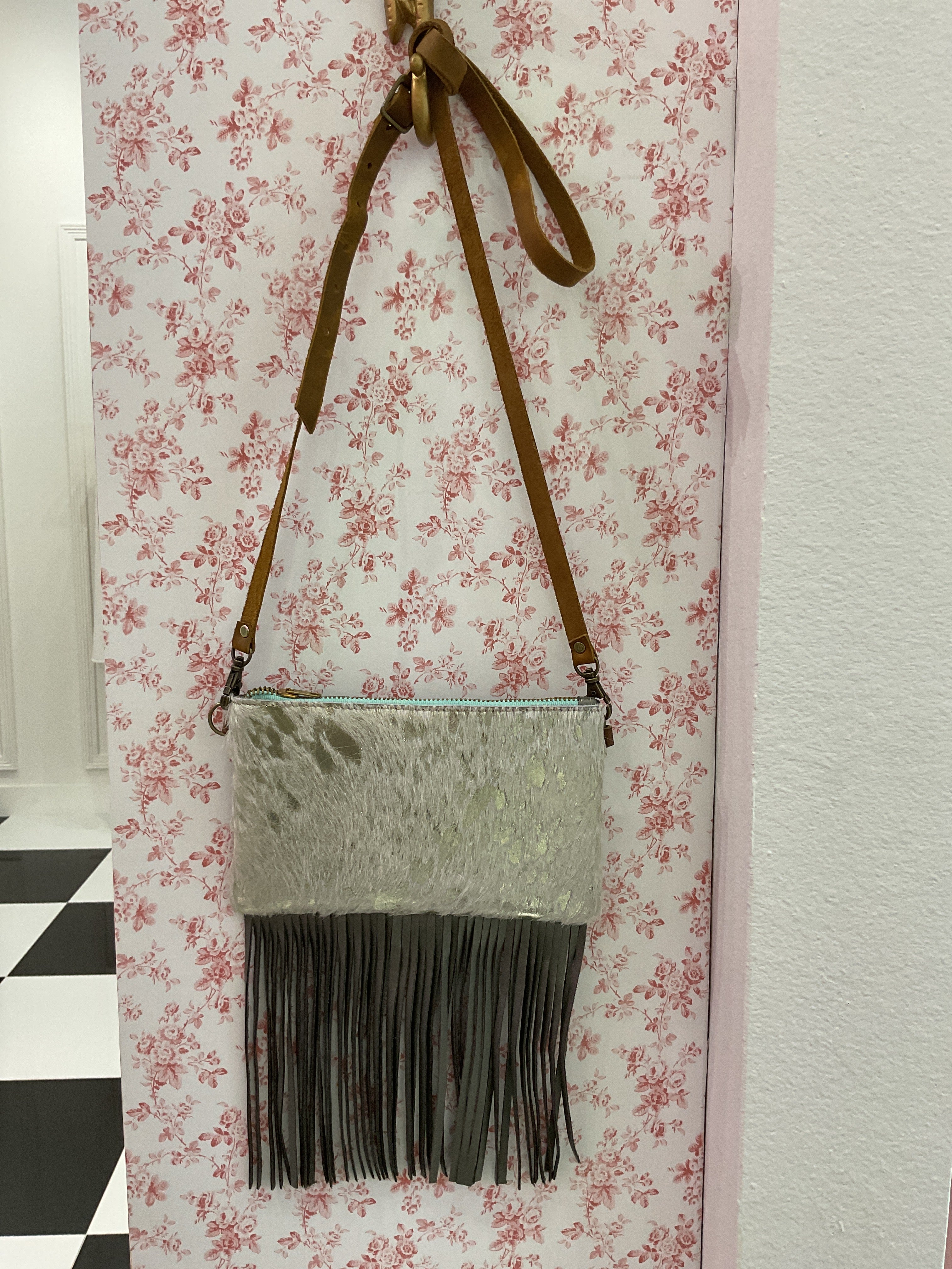 Leather crossbody fringe