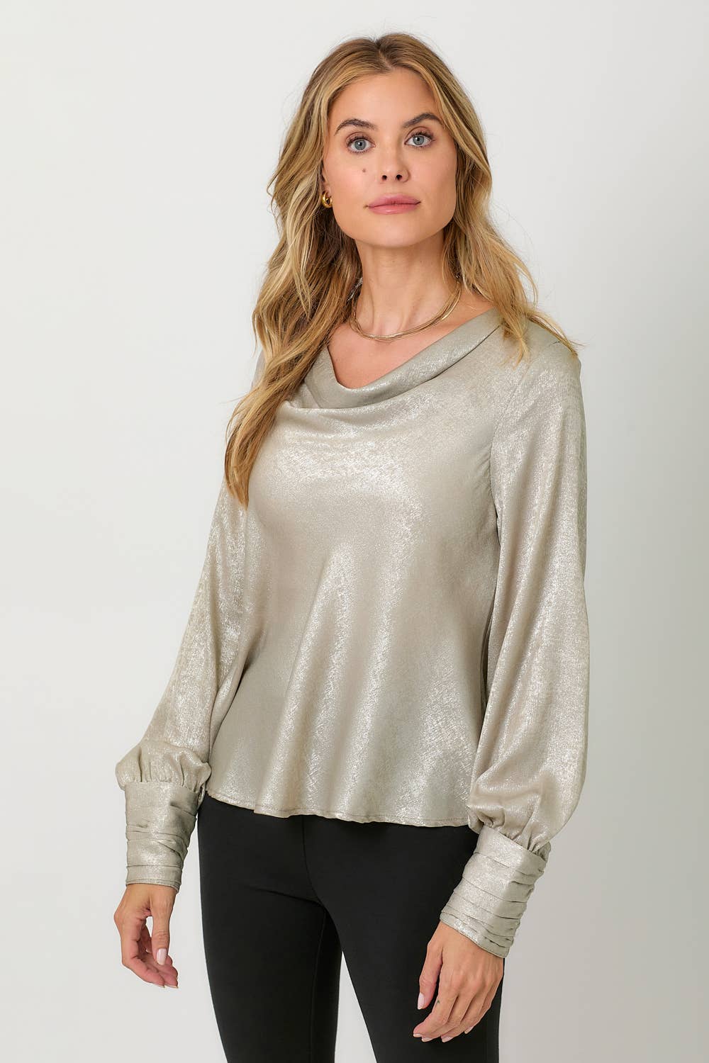 Metallic Cowl Neck Blouse