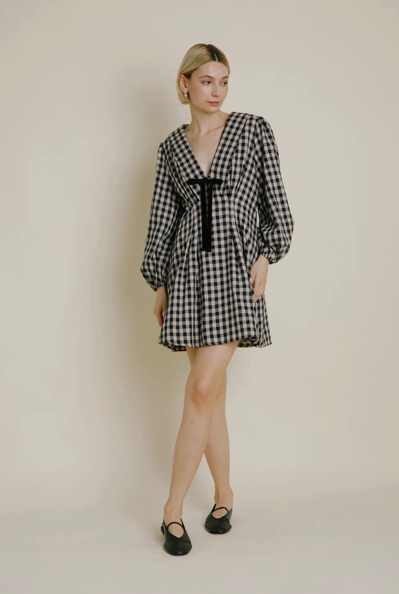 GINGHAM COLLAR DRESS W/ TIE FINAL SALE