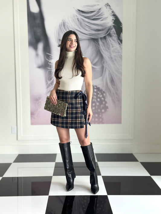 PLAID PATTERN WRAP SKIRT