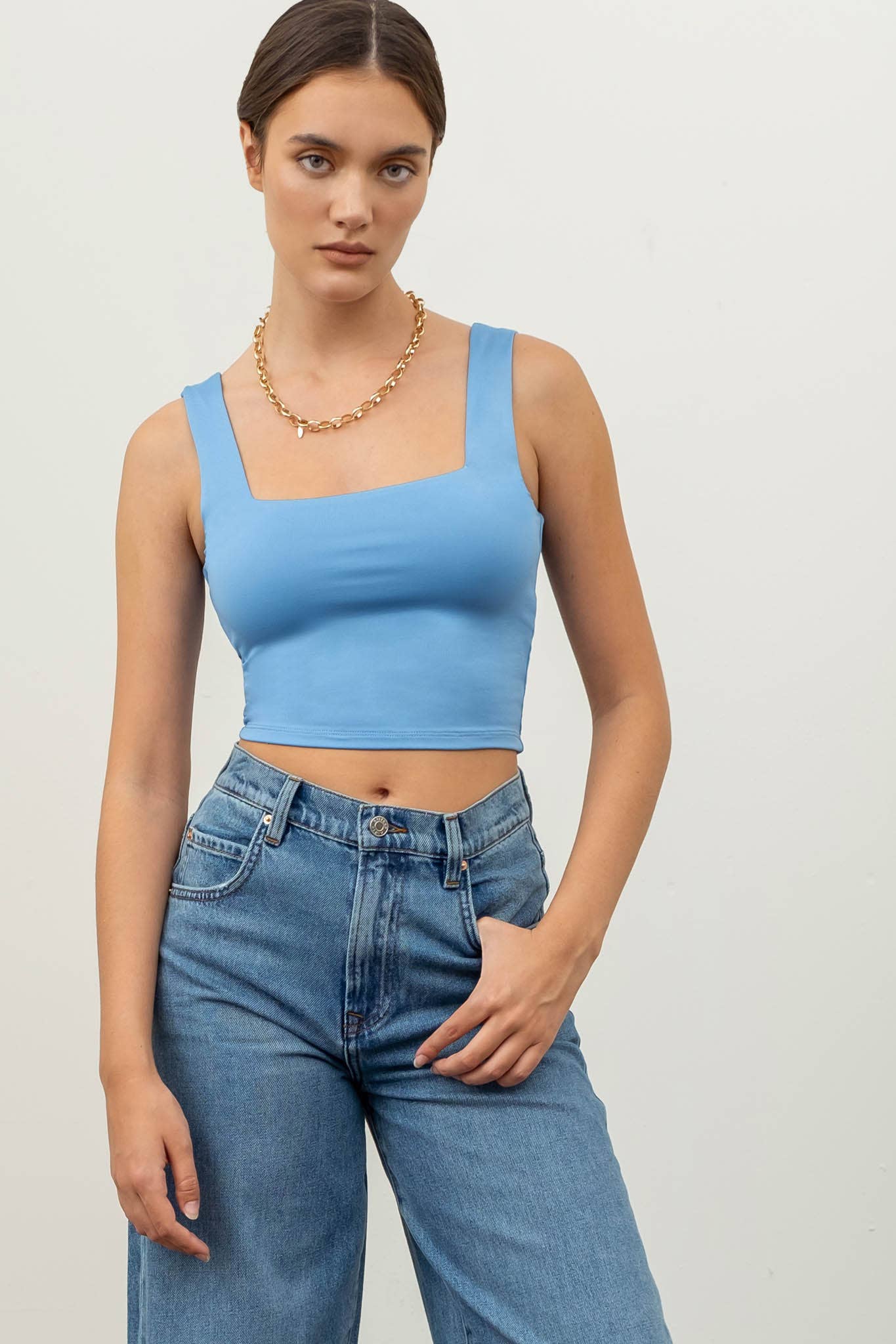 REVERSIBLE CROPPED SQUARE NECK TANK