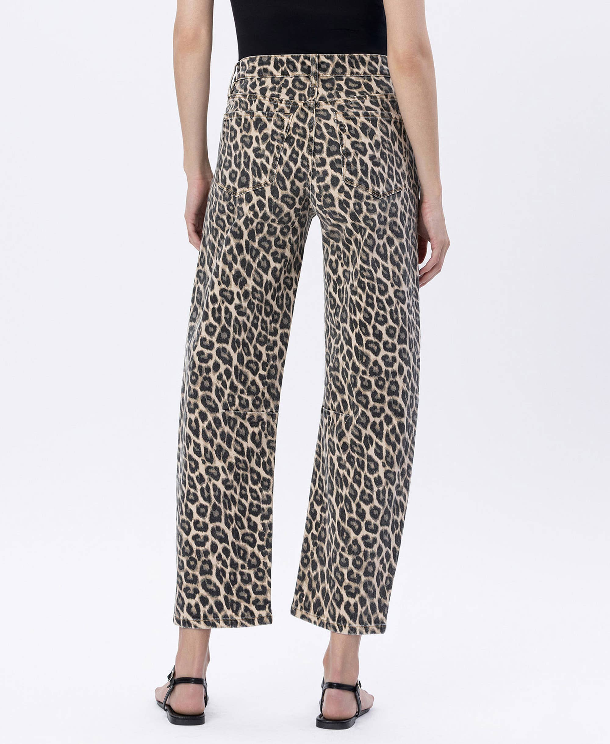 ANTONELLA HIGH RISE LEOPARD PRINT BARREL JEANS