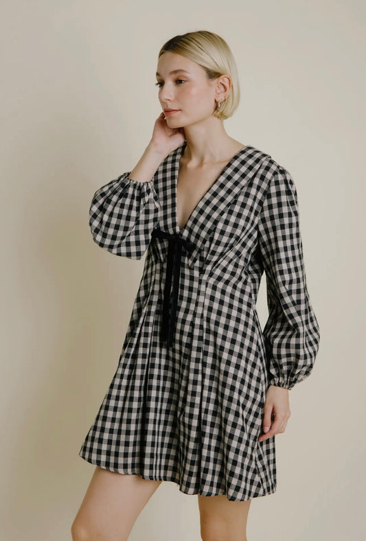 GINGHAM COLLAR DRESS W/ TIE FINAL SALE