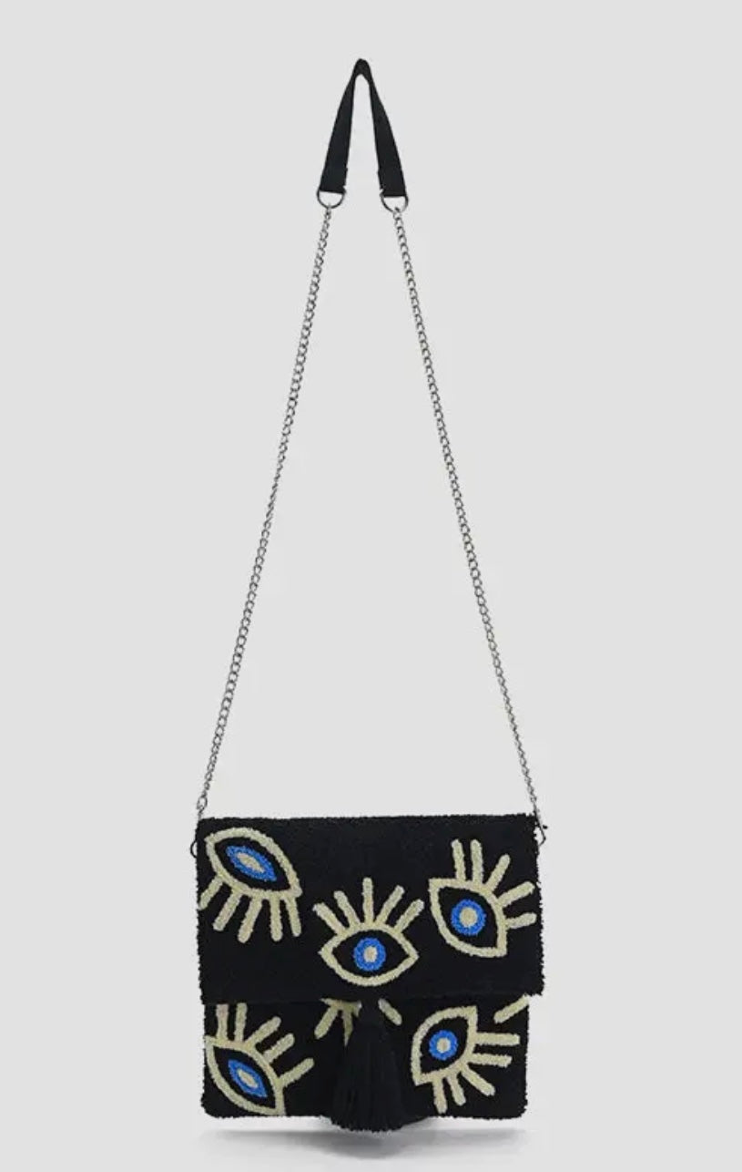 Midnight whimsical wonder eye clutch