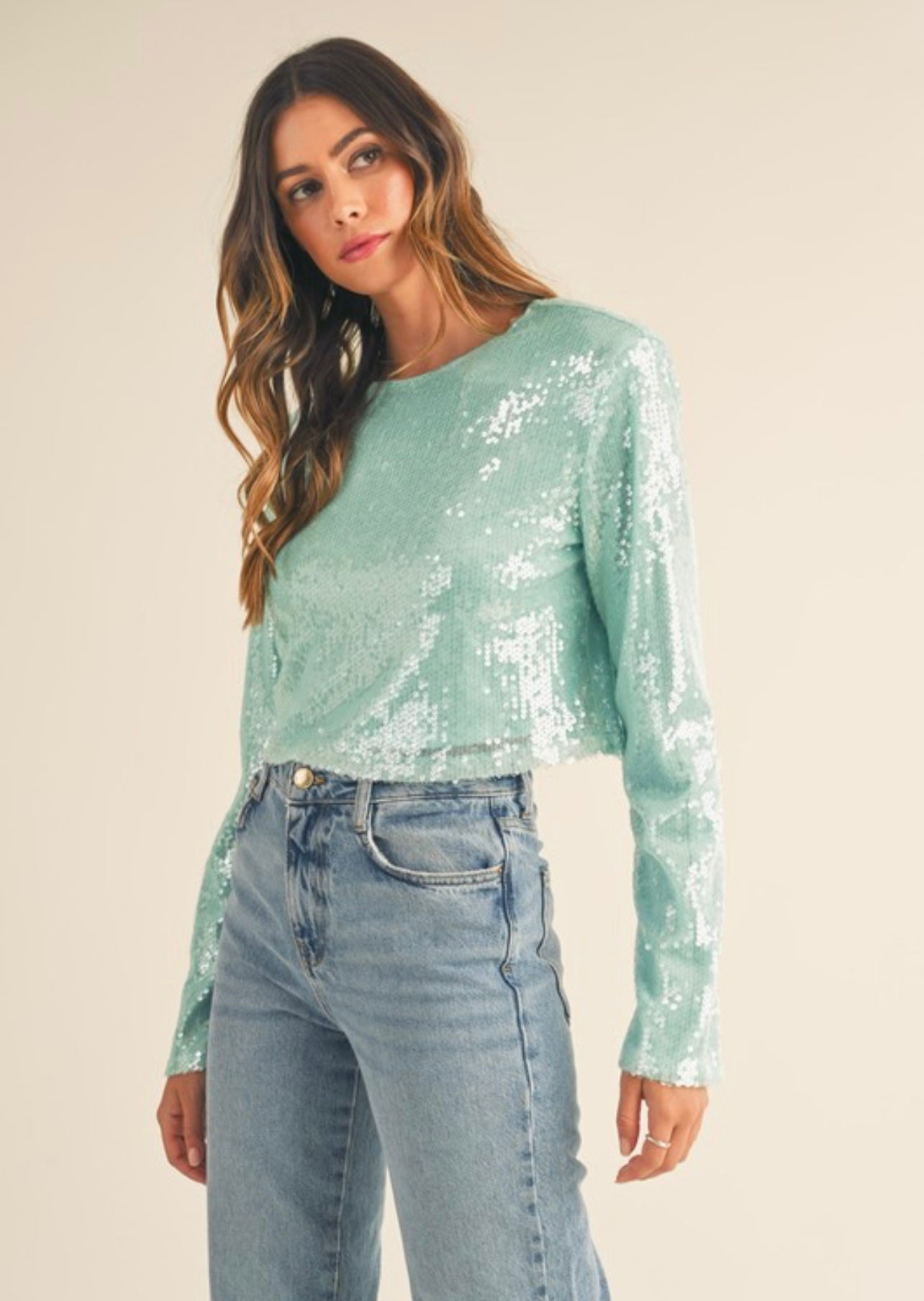 Shoulder paded sequin top