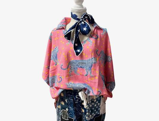 Tiger color block linen top