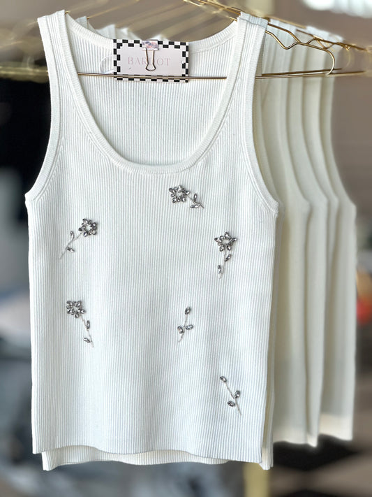 WENDY RHINESTONE WHITE TANK