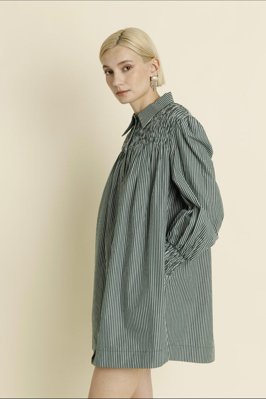 Smocked stripe shirt dress FINAL SALE