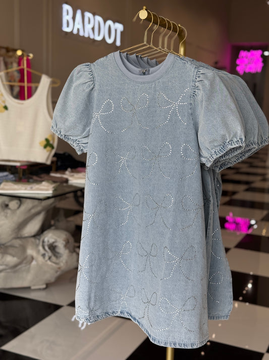 Rhinestone mini denim dress