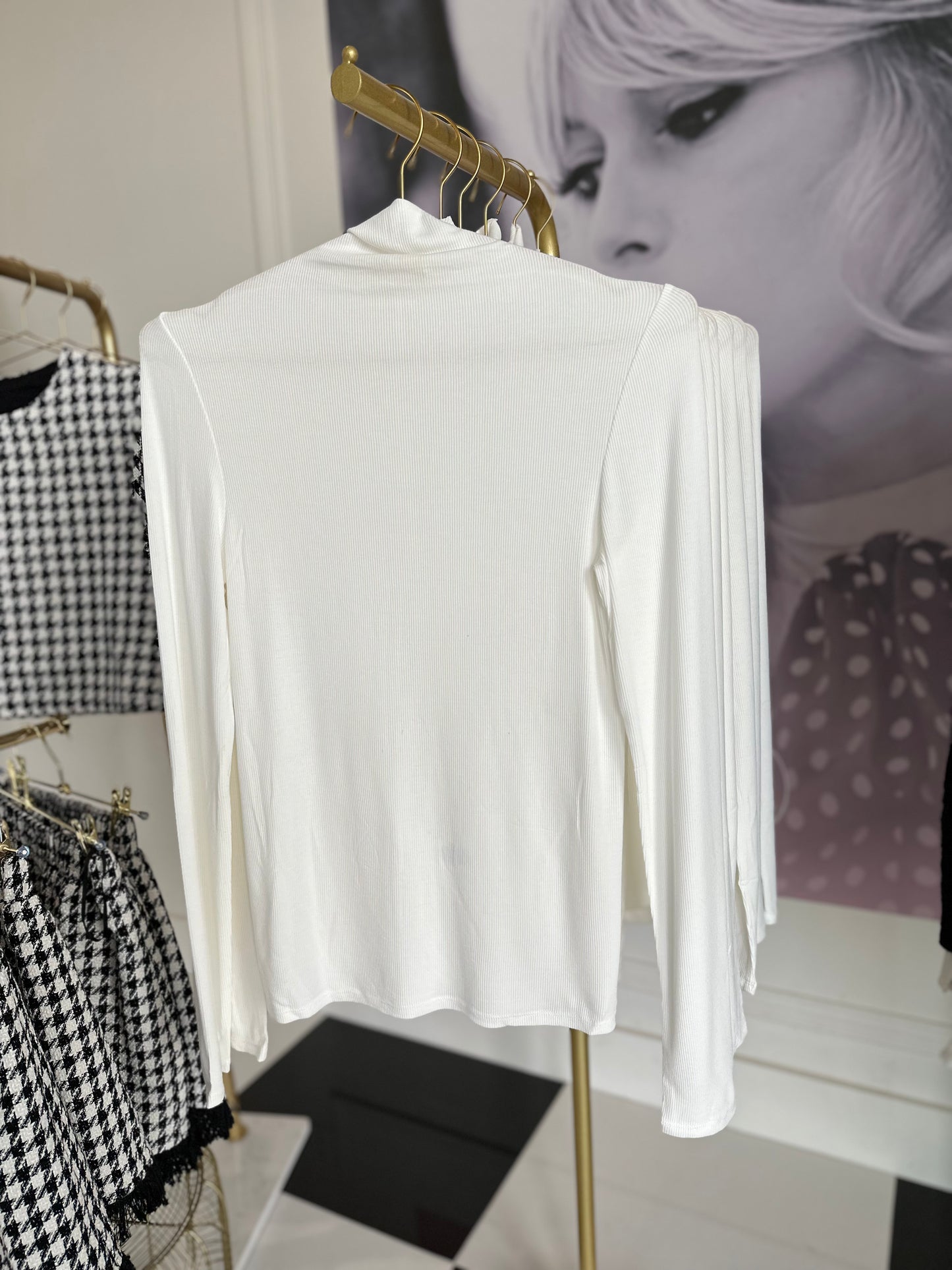 Ribbed white turtle neck top