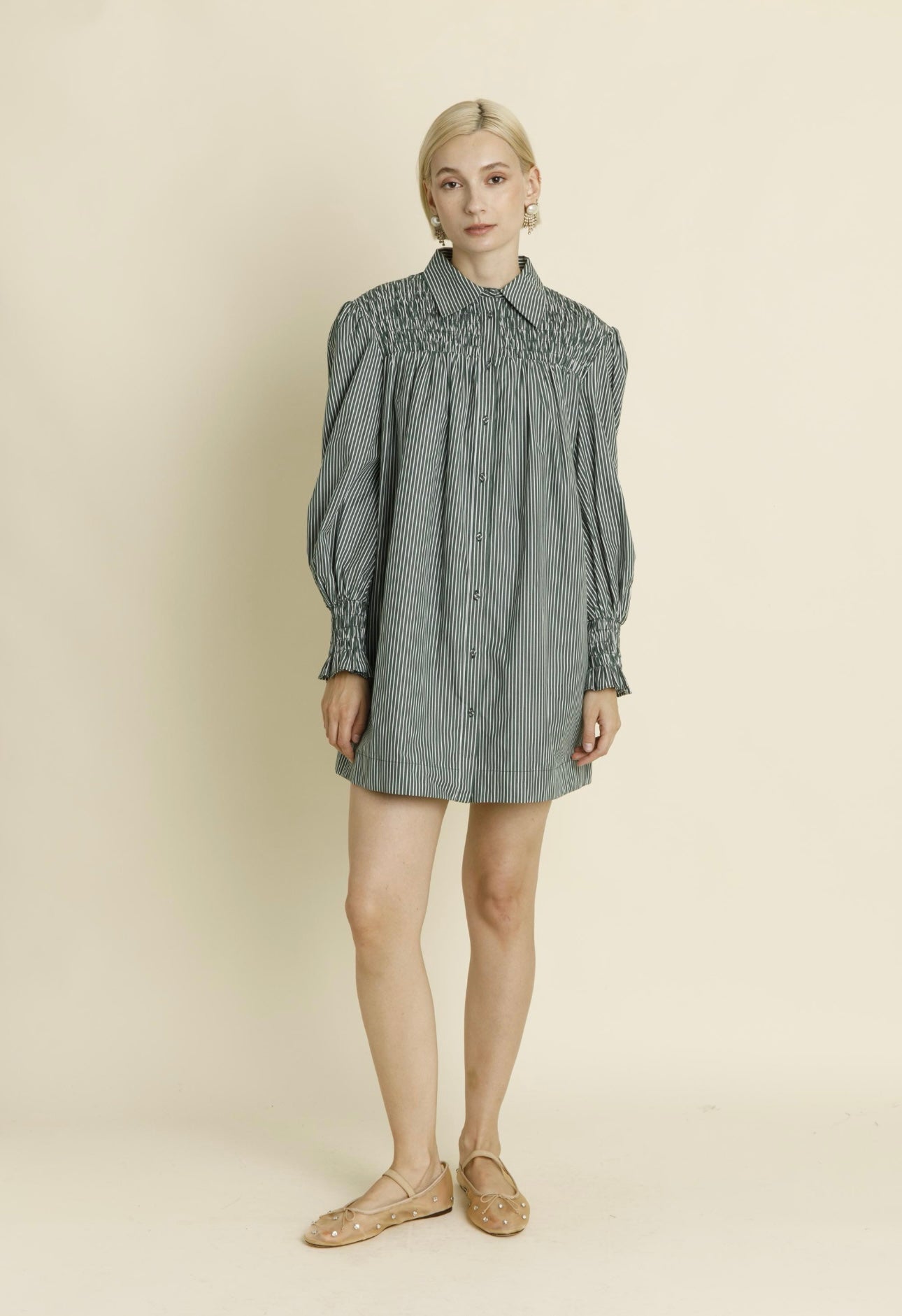 Smocked stripe shirt dress FINAL SALE