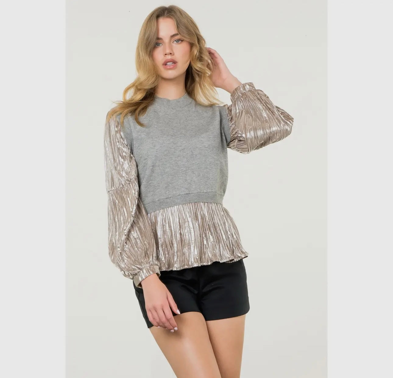 Metallic sleeve knit top