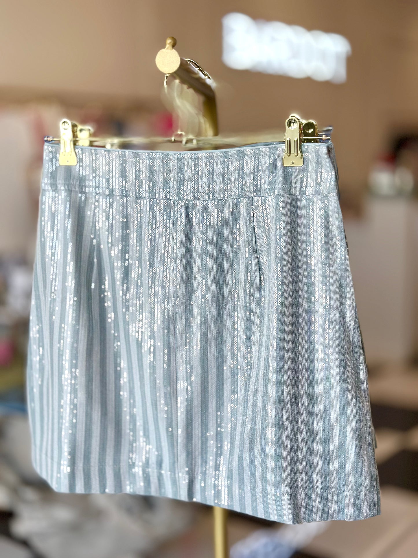 Light blue sequined mini skirt