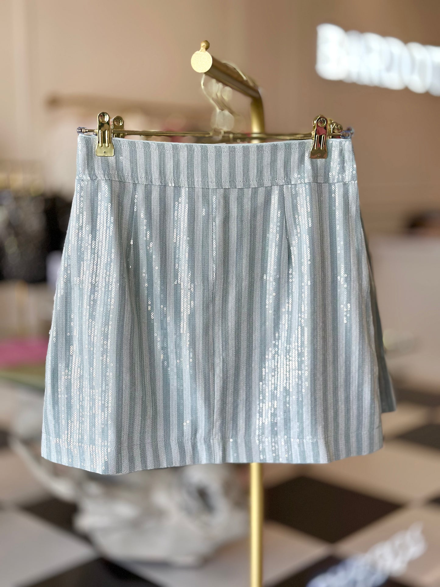 Light blue sequined mini skirt