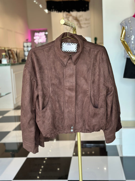 BENNY SUEDE COLLARED ZIP-UP