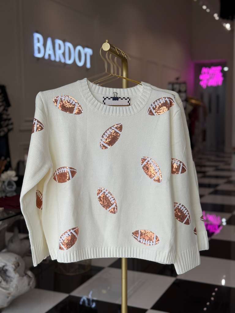 Football sequined sweater in ivory