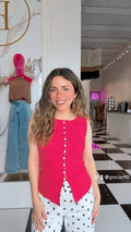 Kim Slim Knit Sleeveless Button Top