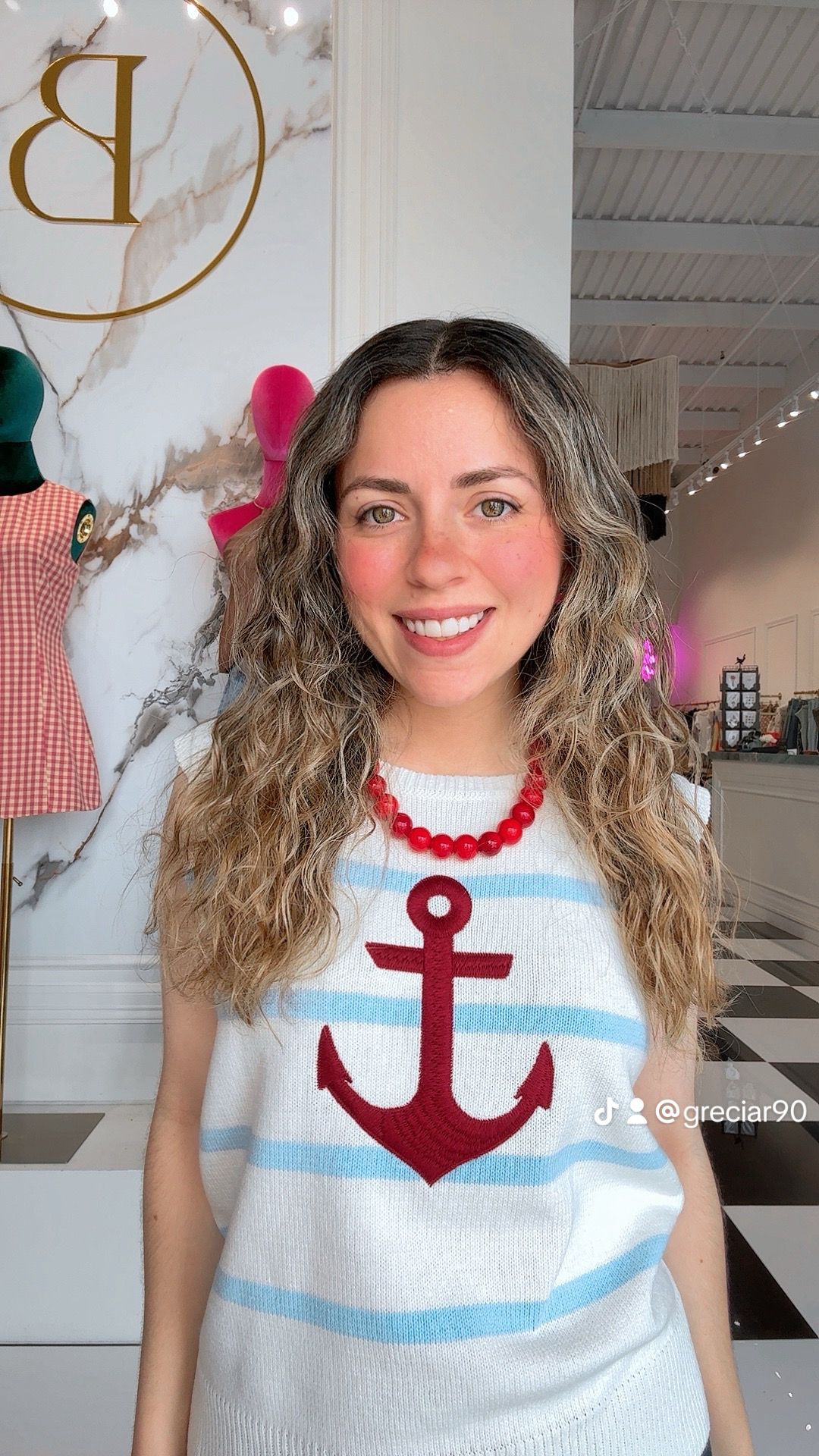 Striped anchor sweater tank top