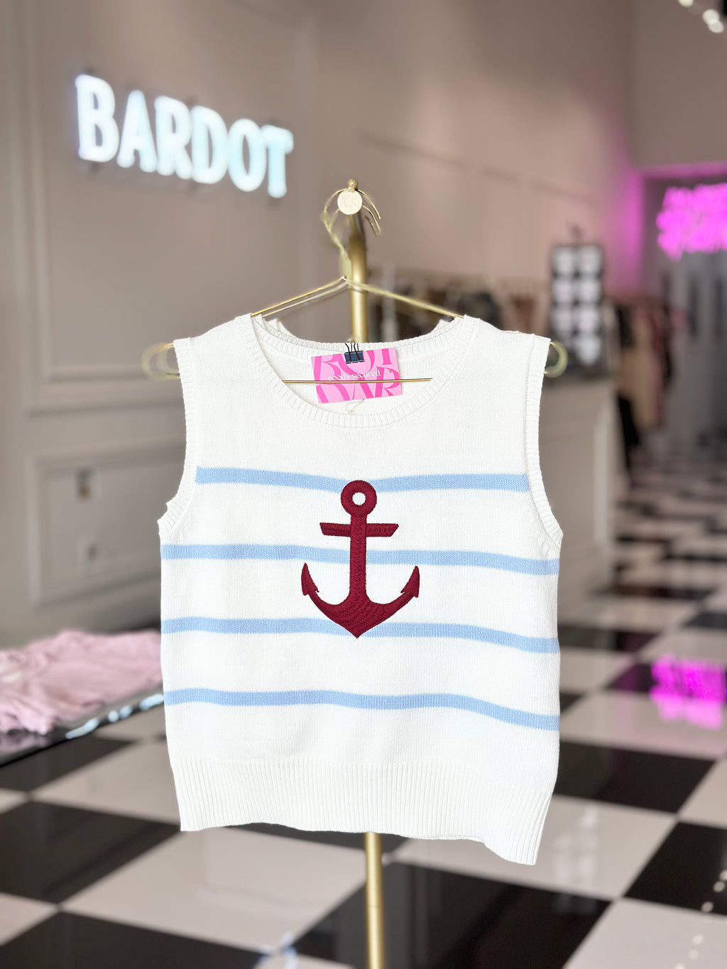Striped anchor sweater tank top