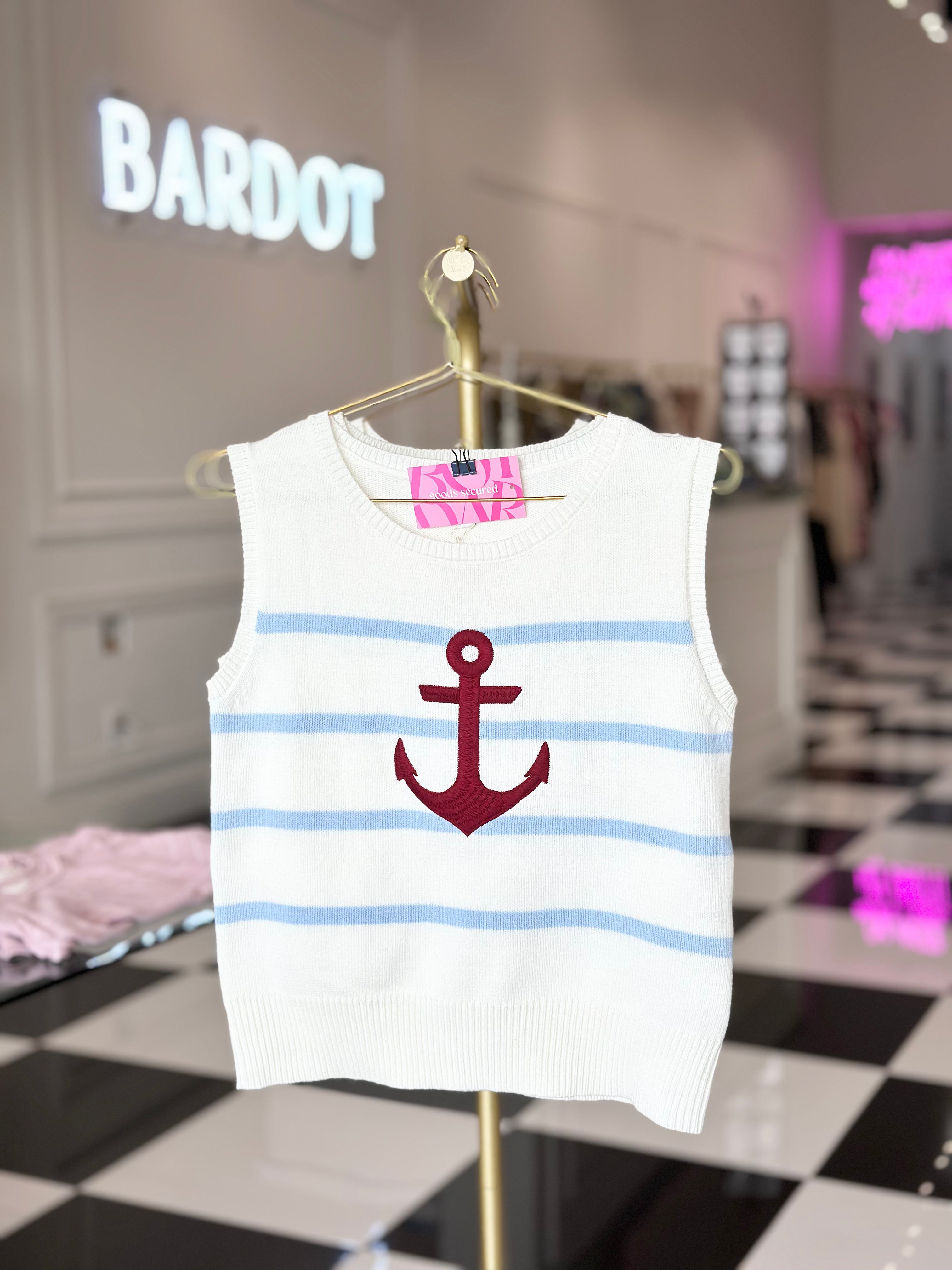 Striped anchor sweater tank top