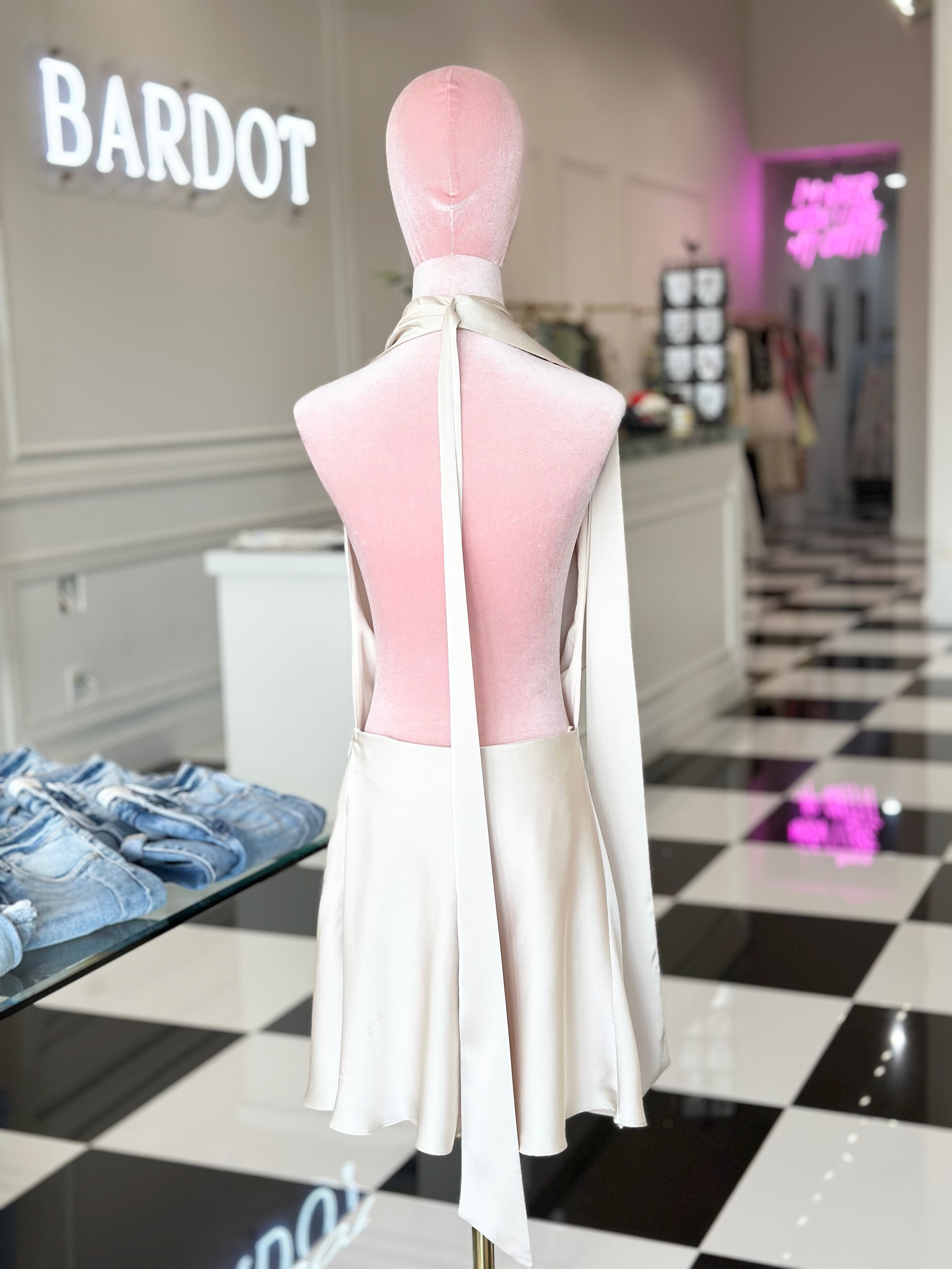 ALICIA DRAPE COWL MINI DRESS