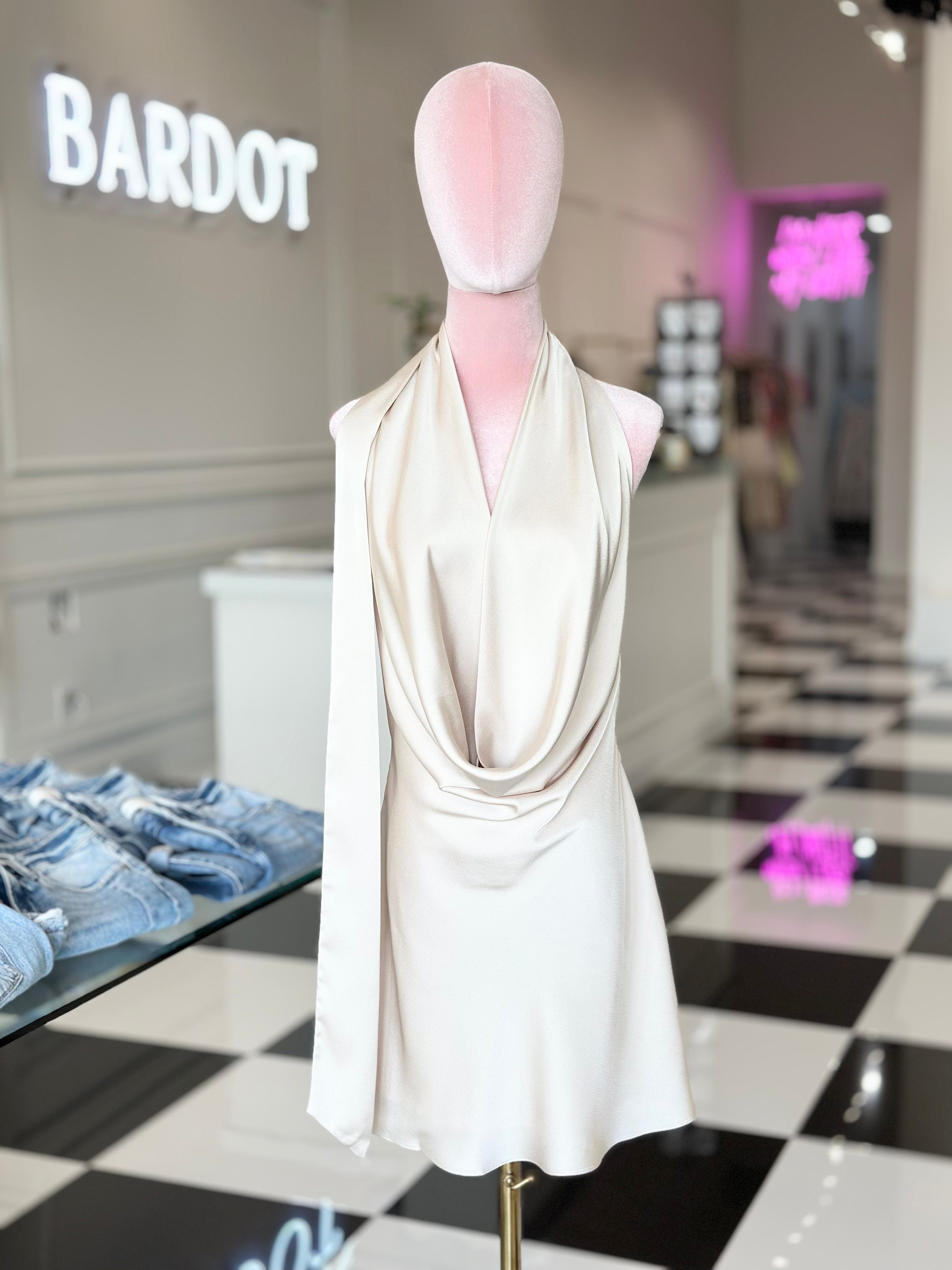 ALICIA DRAPE COWL MINI DRESS