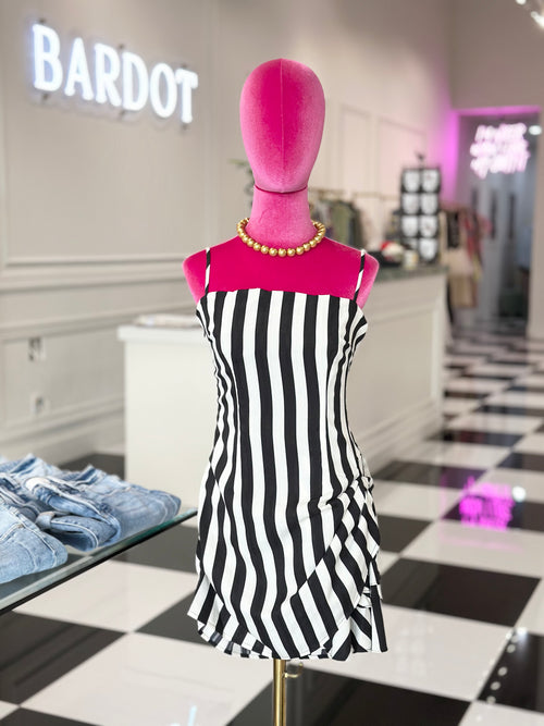 ALESSANDRA STRIPED RUFFLE HEM DRESS