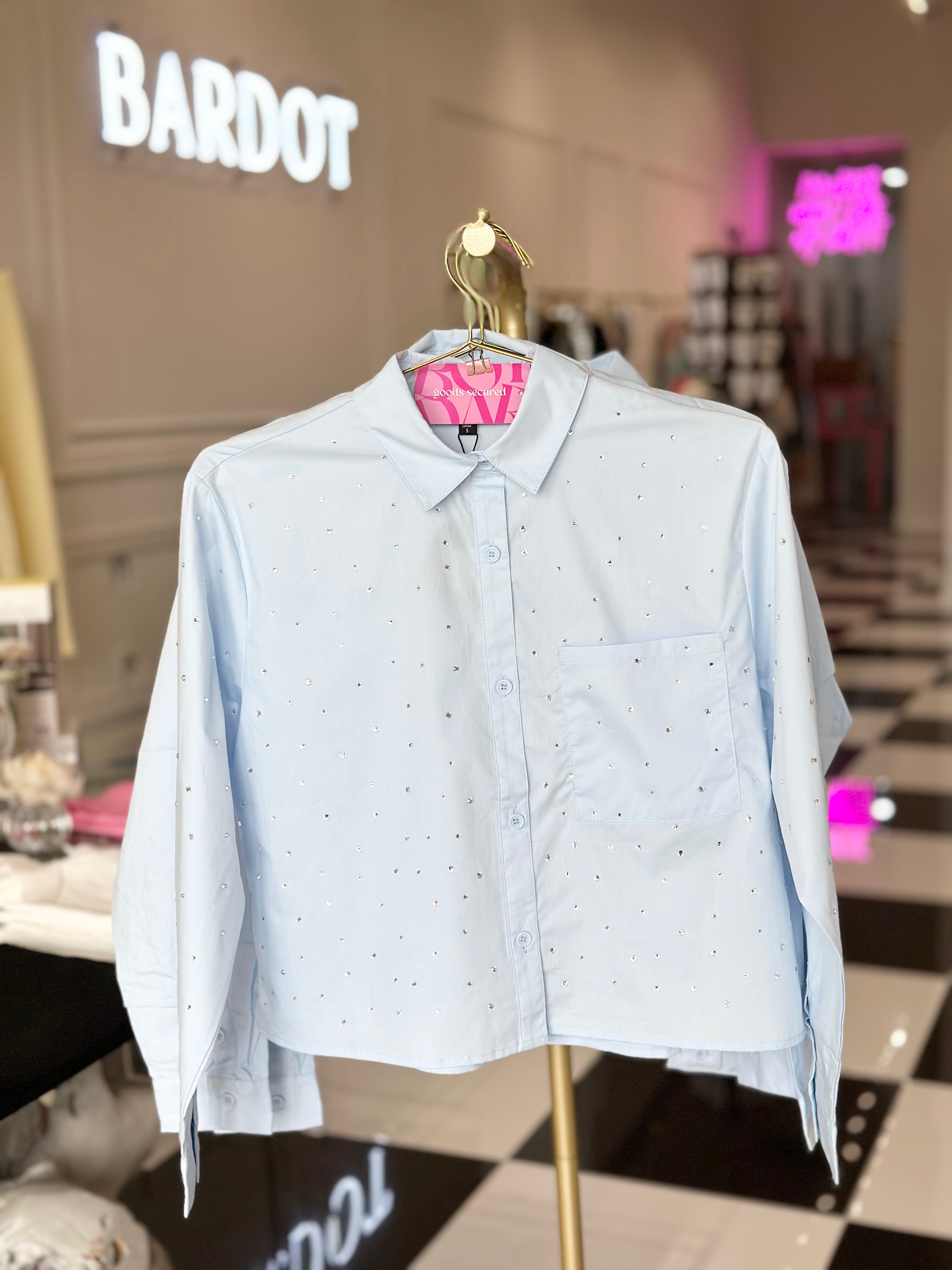 JOANNE RHINESTONE POPLIN CROP SHIRT