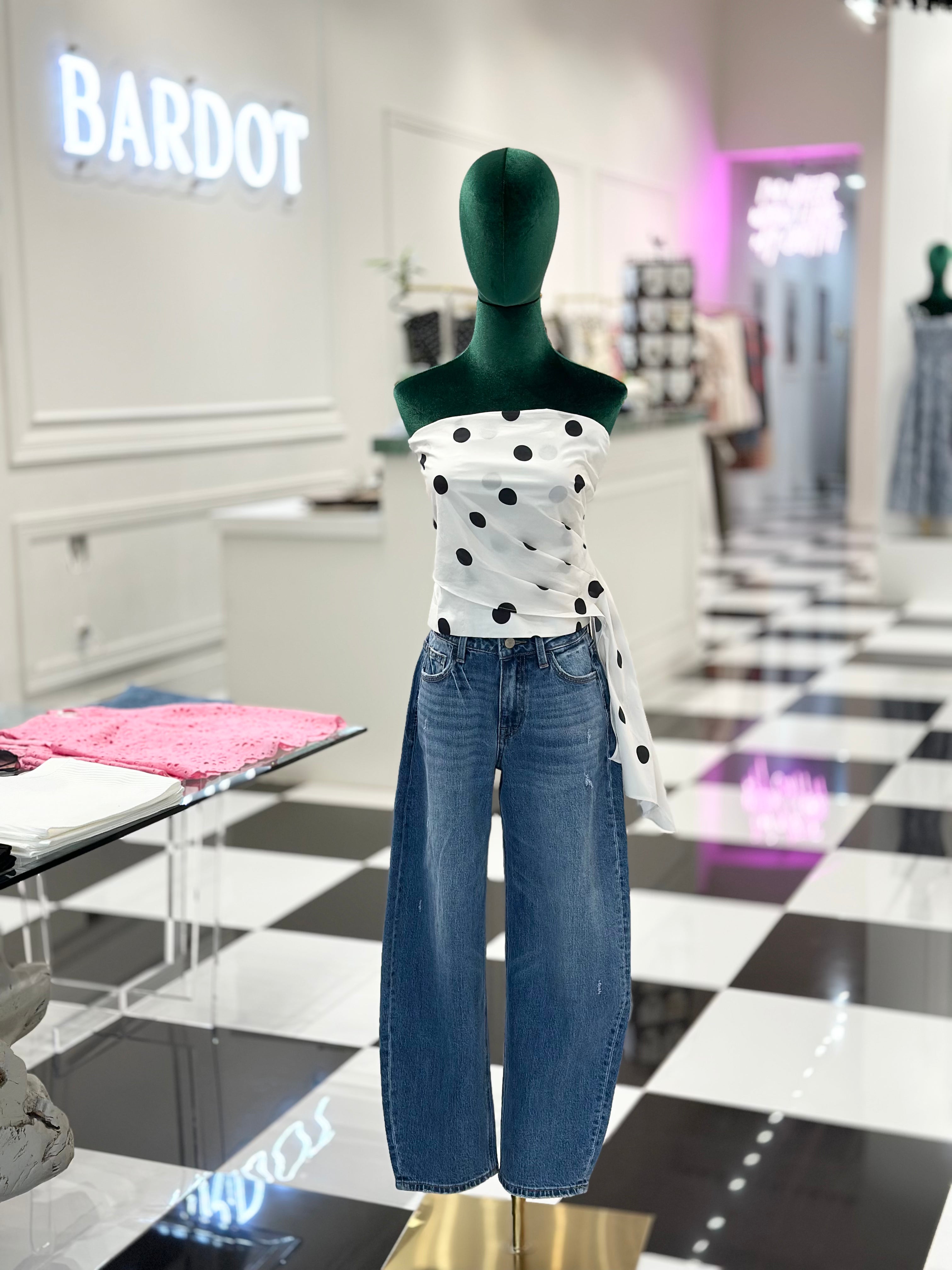 Crawford Draped Pleat Detail Polka Corset Tube Top