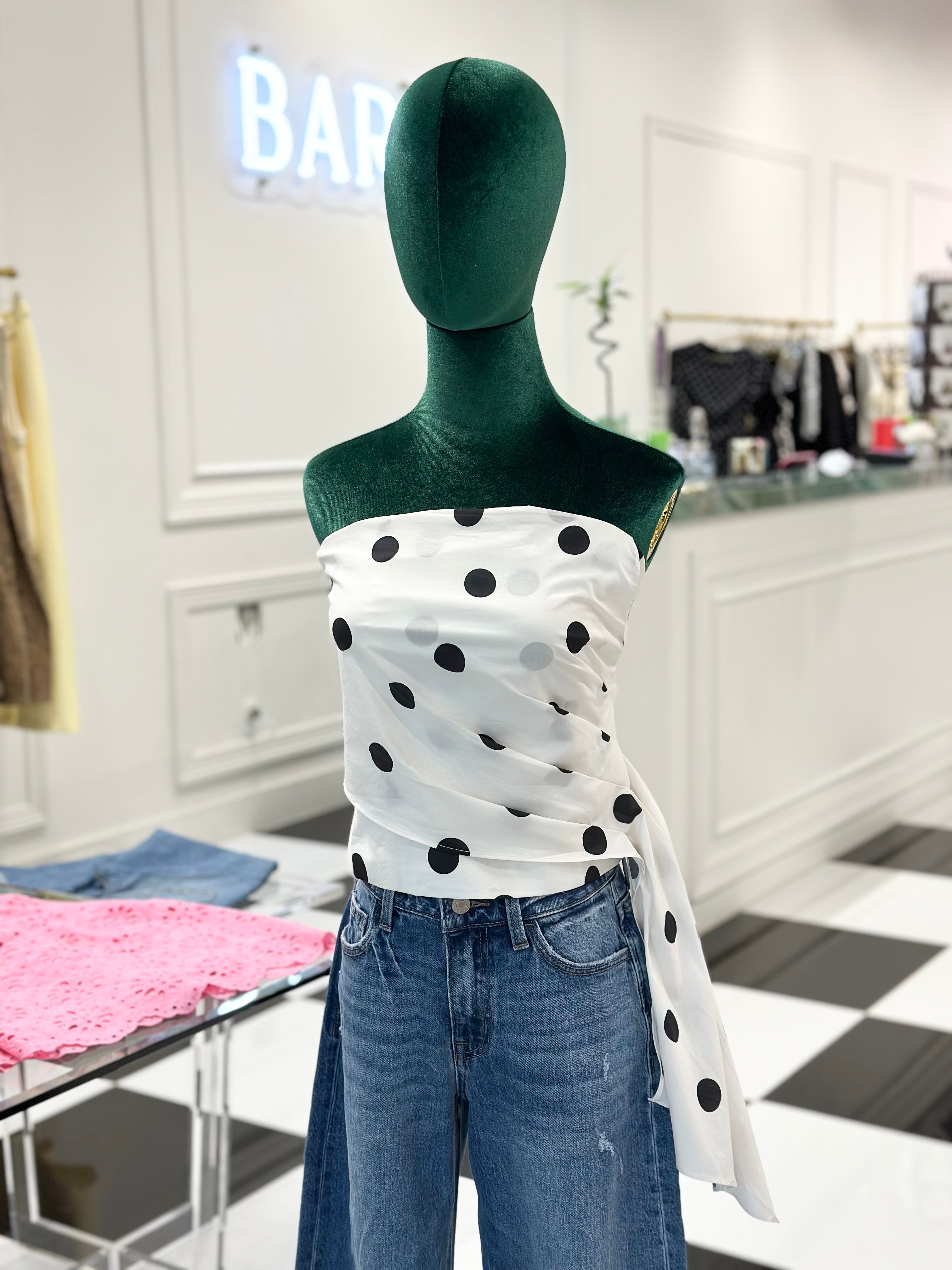 Crawford Draped Pleat Detail Polka Corset Tube Top