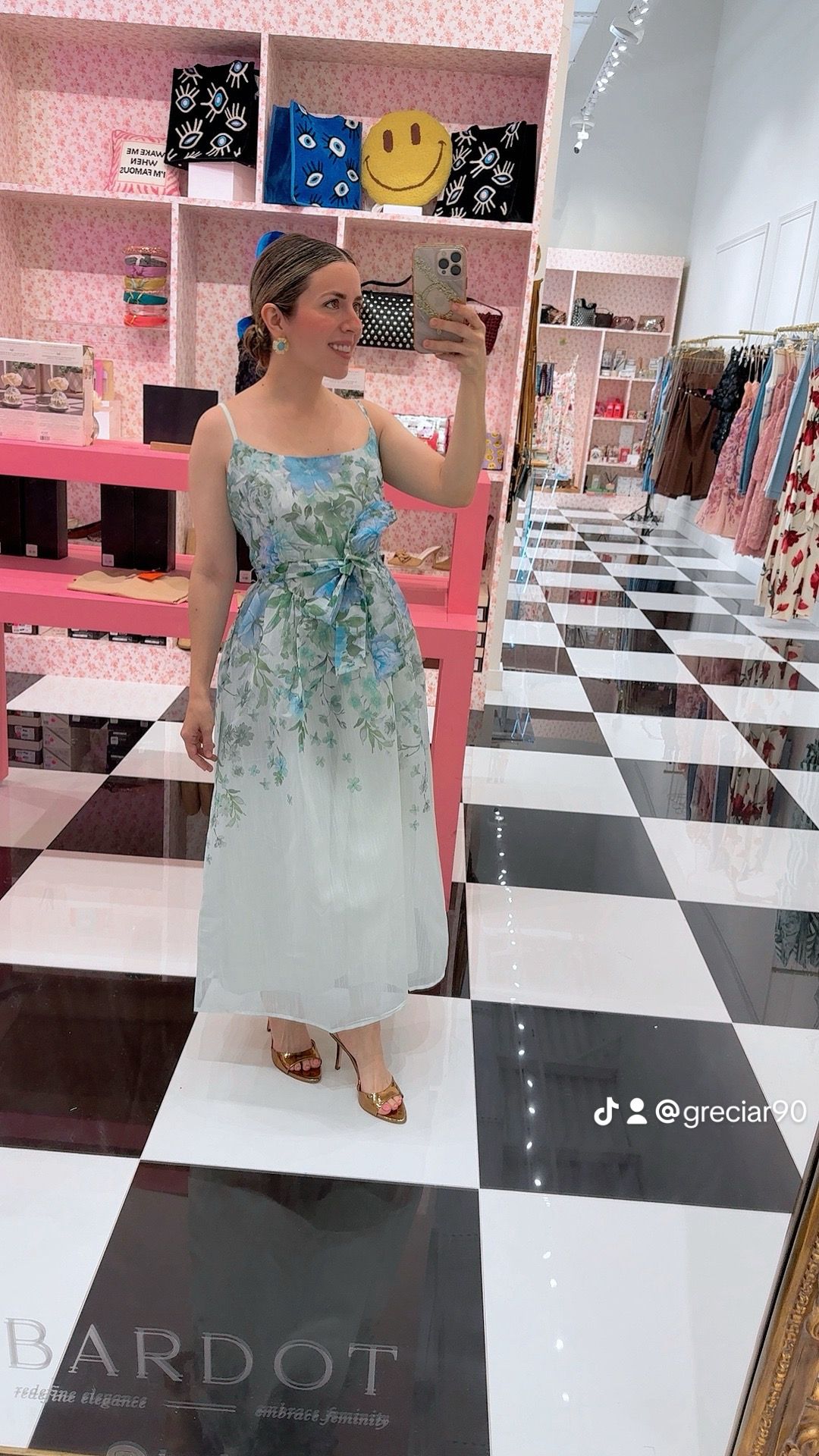 Gloria Floral Sheer Waist Tie Midi Dress