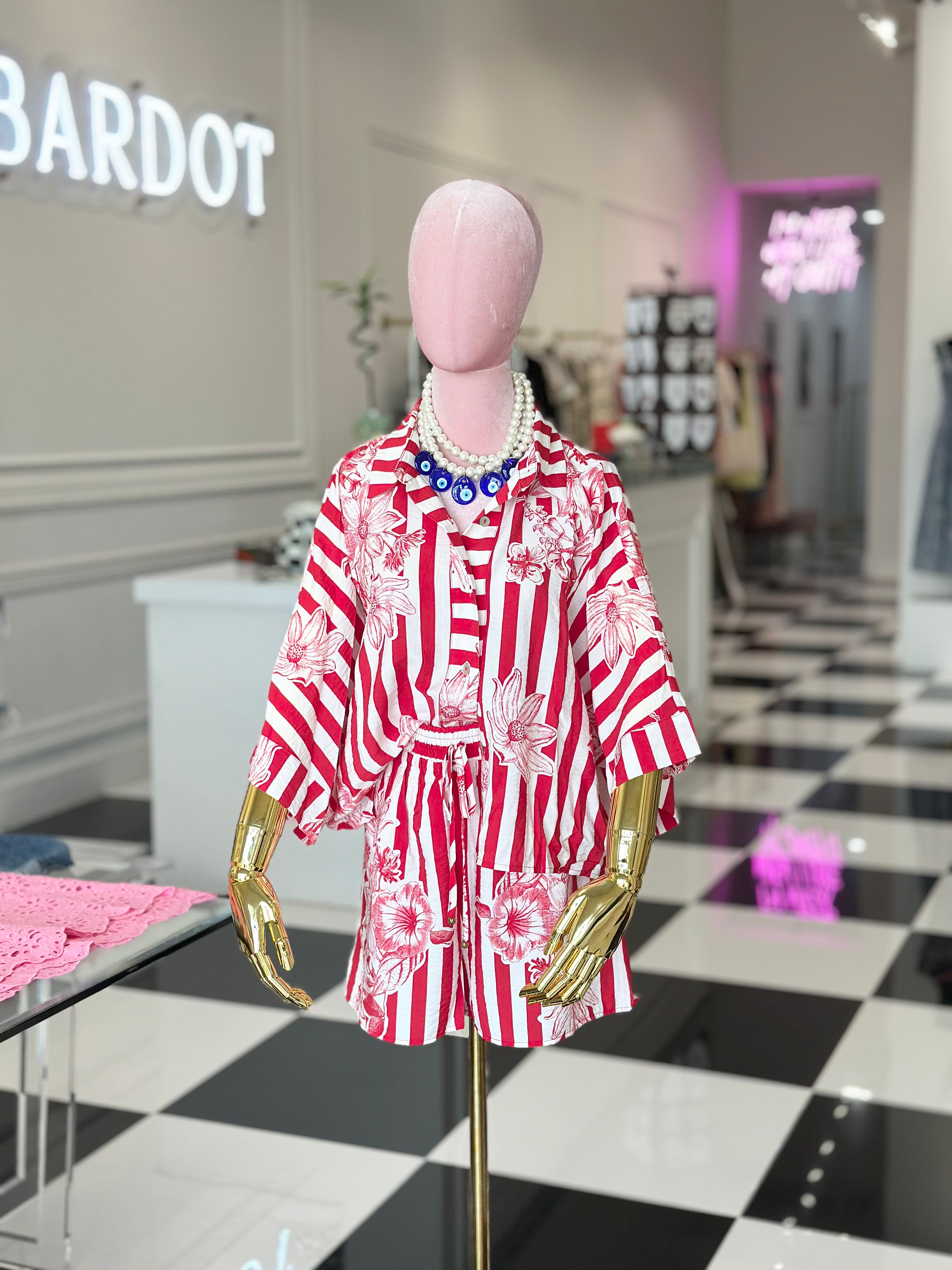 Patricia Striped Floral Printed Shirt & Shorts Set