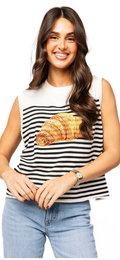 Beige & Black Striped Croissant Knit Vest