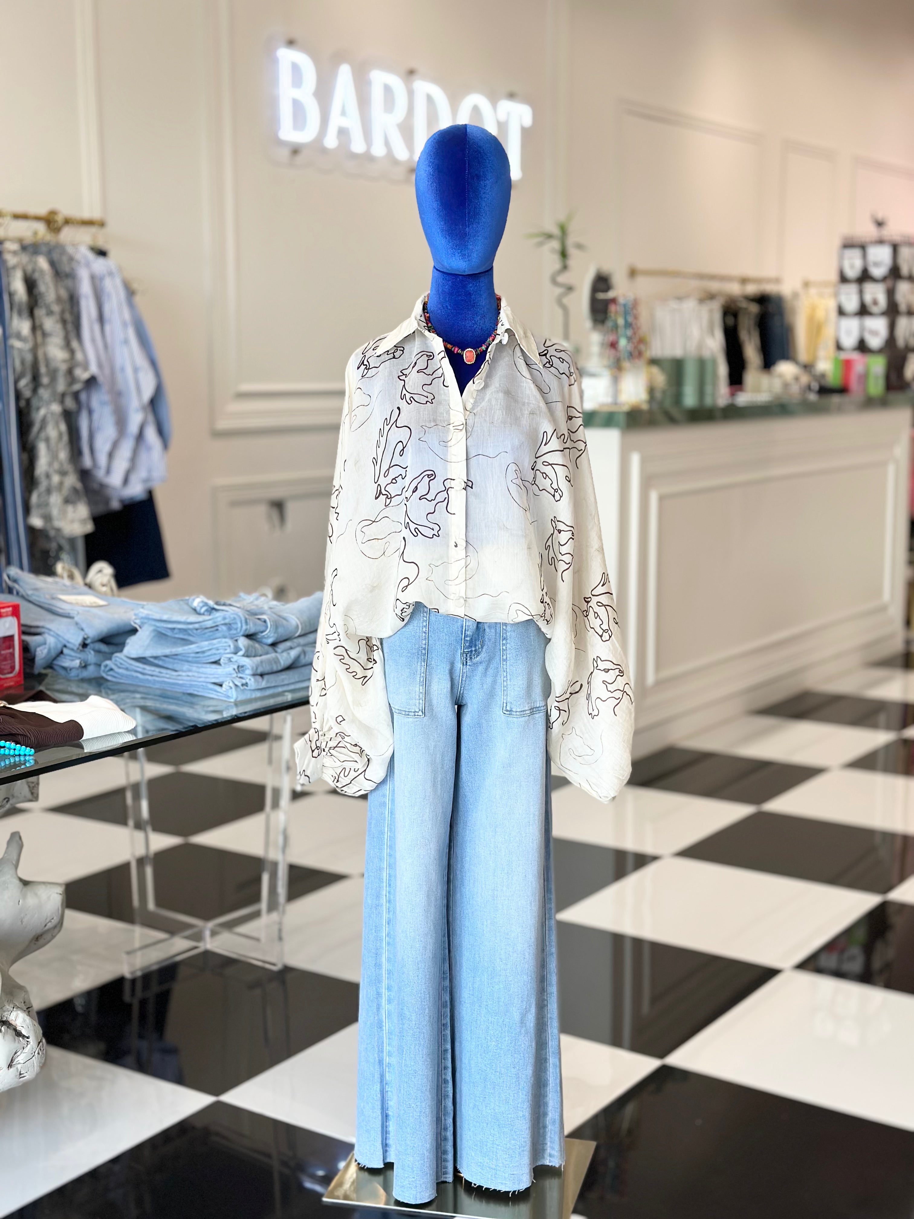 Horse Stencil Print Sheer Blouse