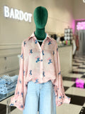 Horse Printed Sheer Dolman Blouse
