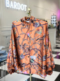 Draped Equestrian Motif Satin Blouse