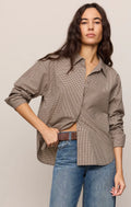 On duty gingham button up top dark chocolate