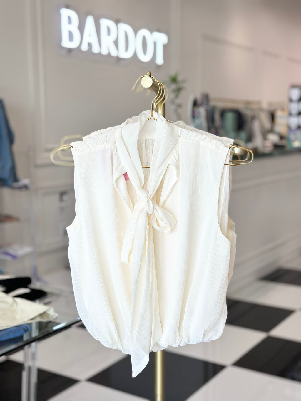 Draped Chiffon Mock Neck Sleeveless Top